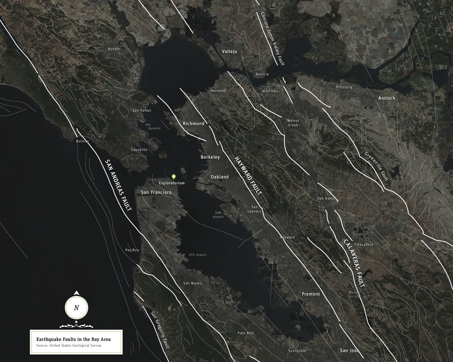 Dynamic Earth map of bay area fault system, the San Andreas