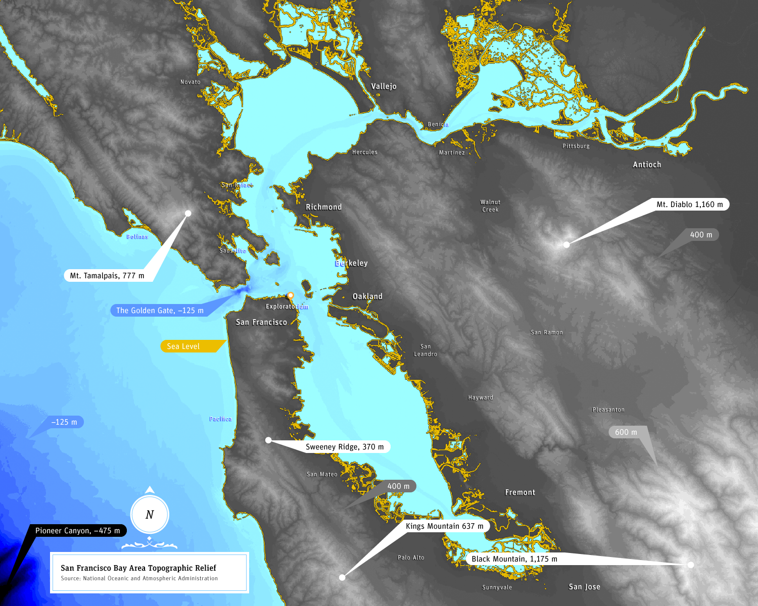 Orientation bathymetric and topographic map.