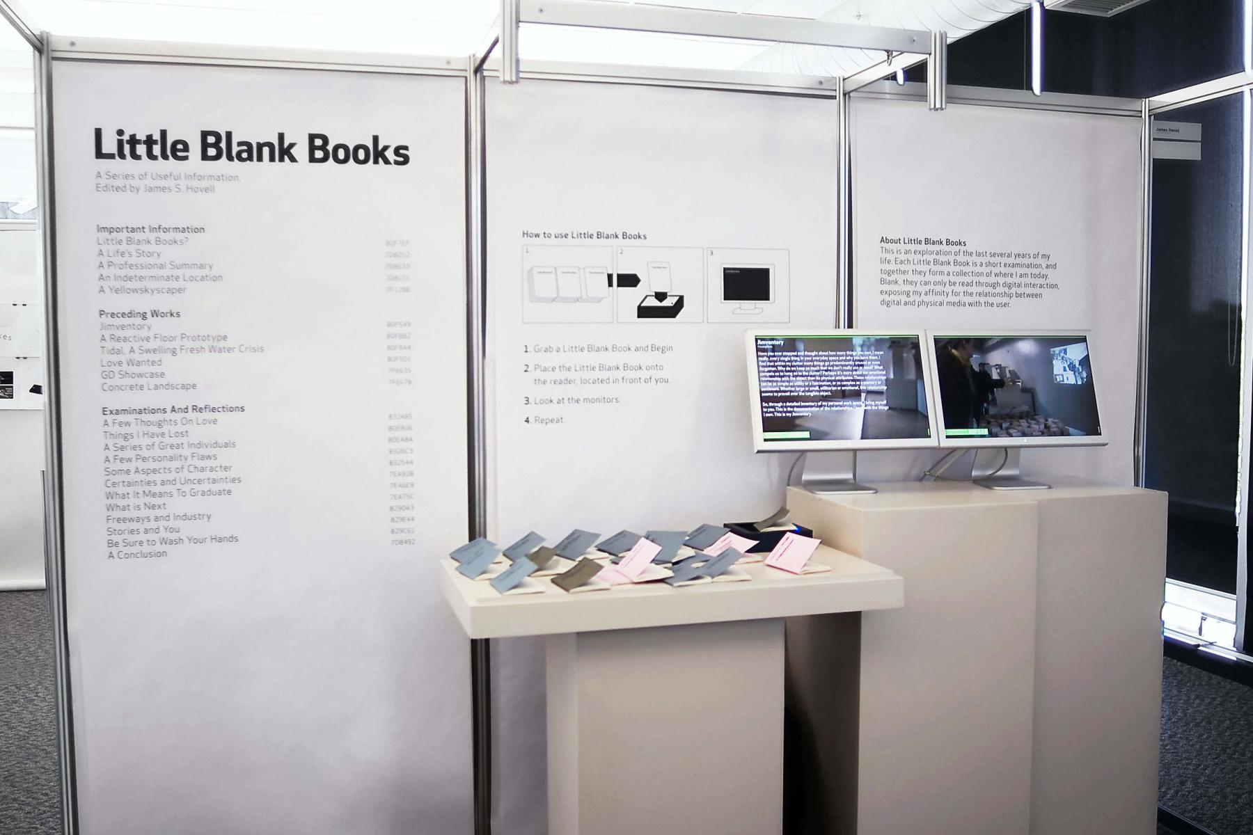 Wall graphic and small countertops at exhibition.